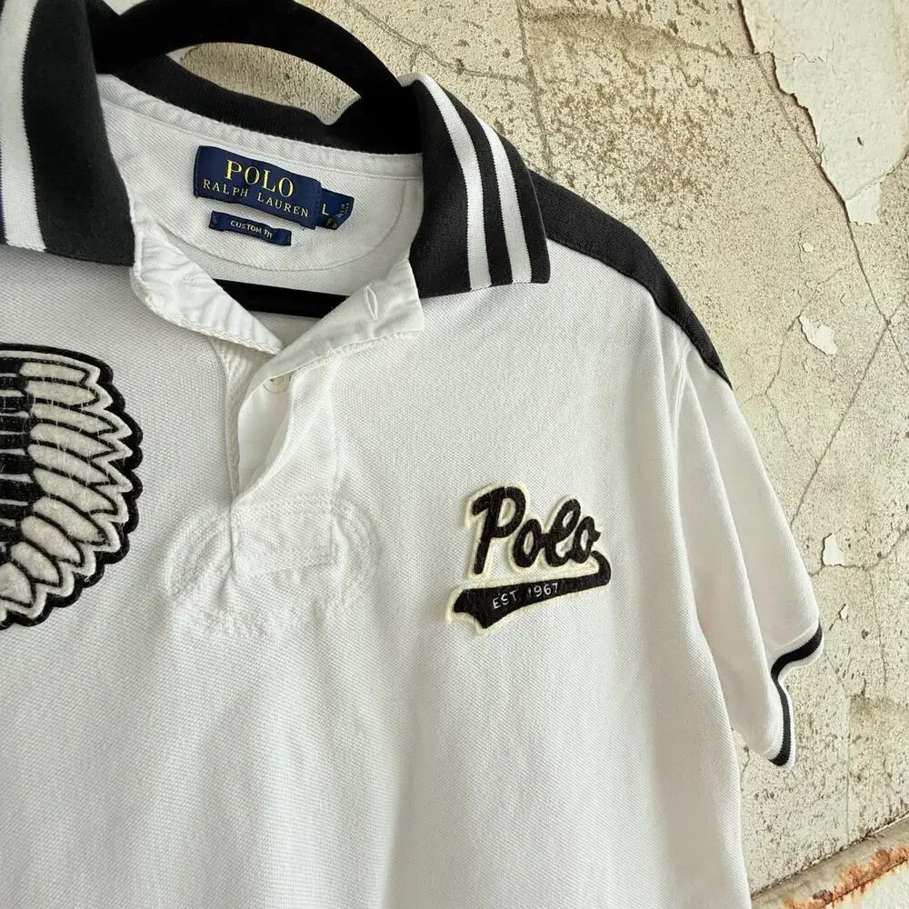 Polo Ralph Lauren Indian Head Chief Patch Polo Shirt Rugby Custom Fit Mens‎ L